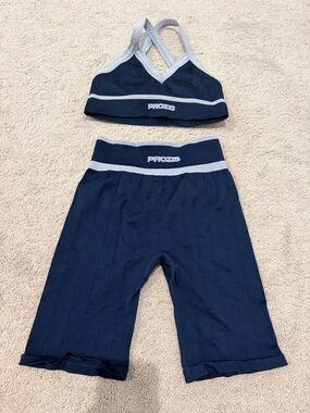 Prozis Navy and Light Gray Two-Piece Active Crop Top & Bike Shorts